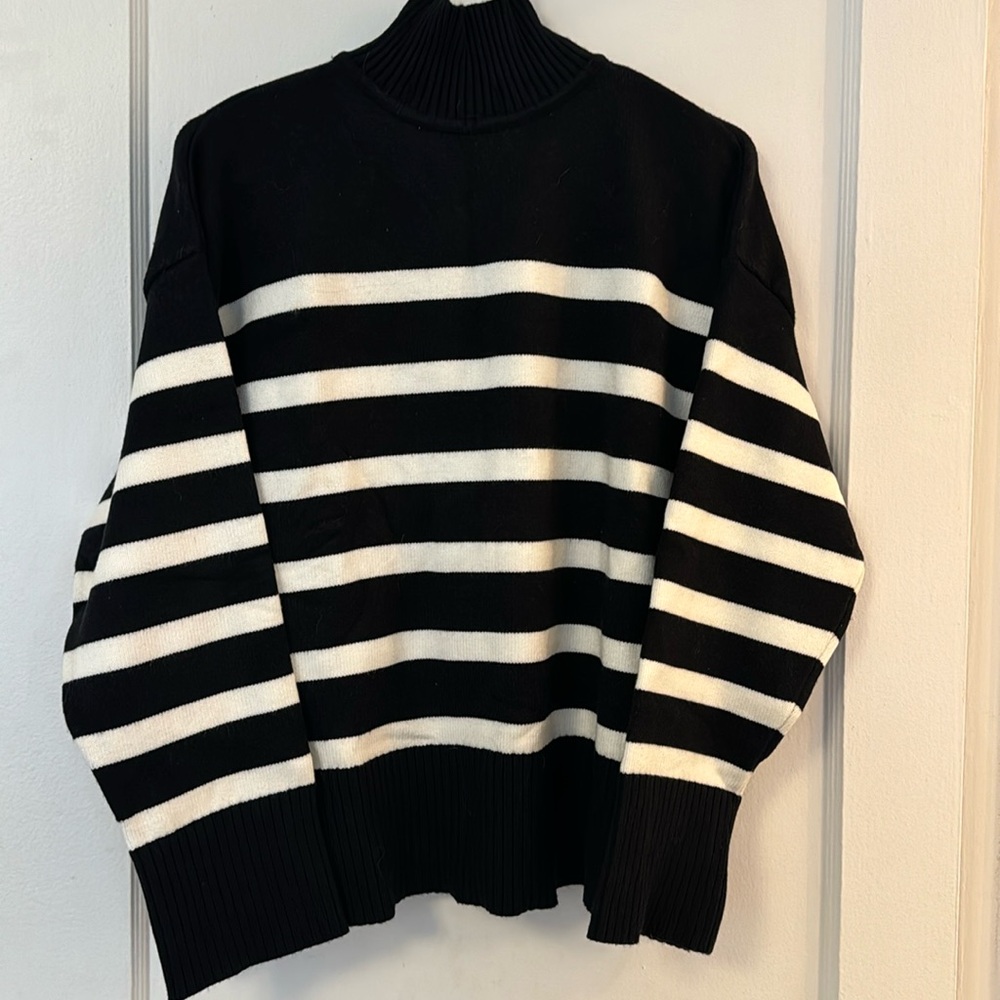 Zara Black and White Striped Turtleneck Sweater